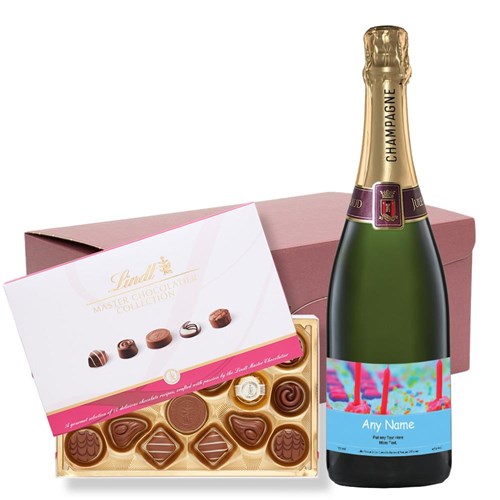 Personalised Champagne - Cake & Candles Label and Lindt Master Chocolatier Hamper – Premium Gift